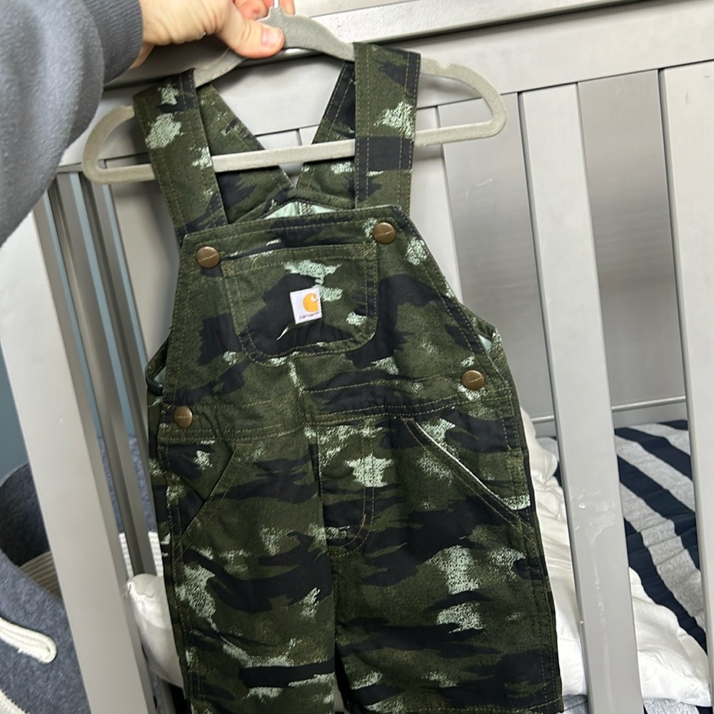 Little boys camo overalls